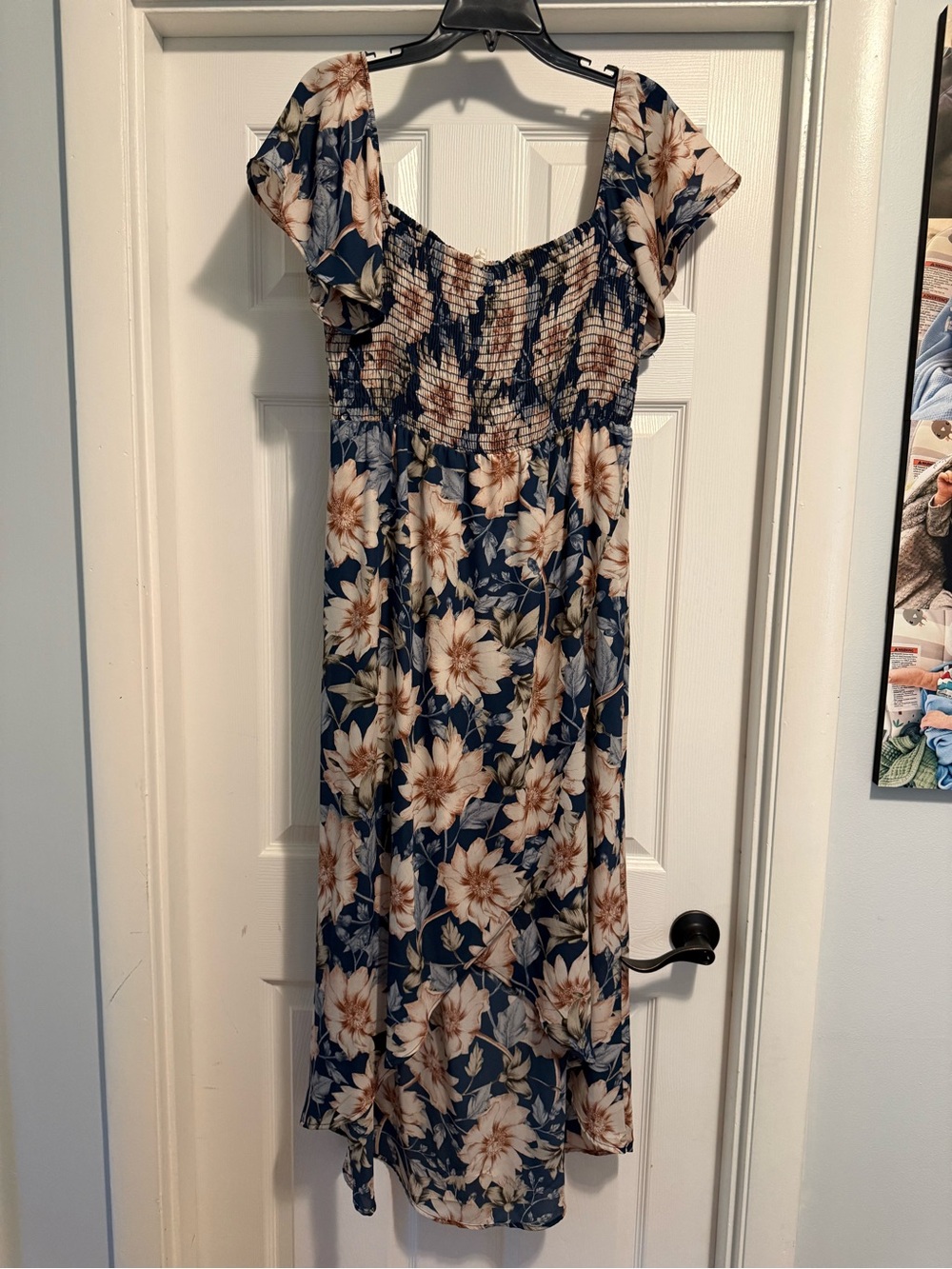 Pinkblush Navy and Cream Floral High-Low Smocked Dress